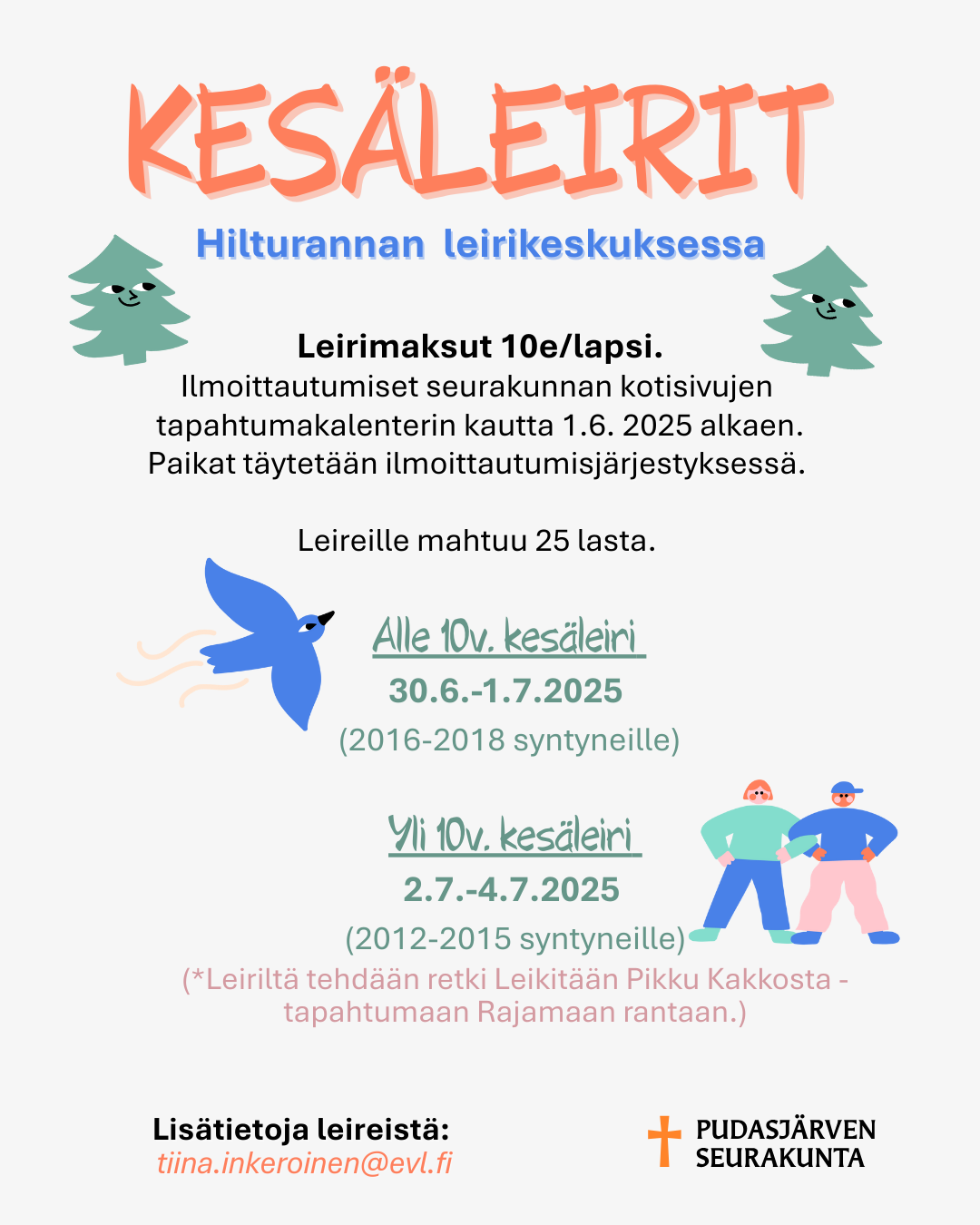 Alle 10 vuotiaiden koululaisten kesäleiri kuvassa tapahtuman mainos
