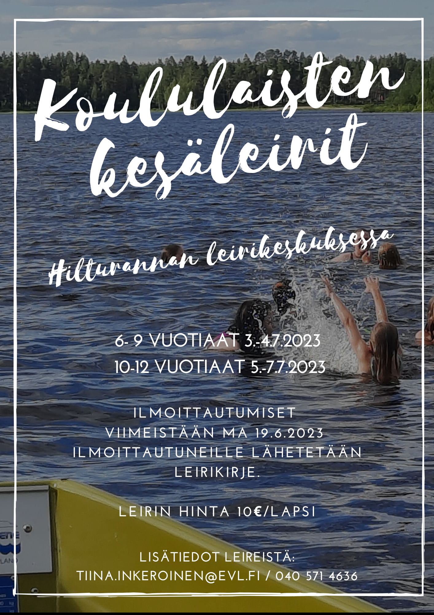 kuvassa leirin tiedot